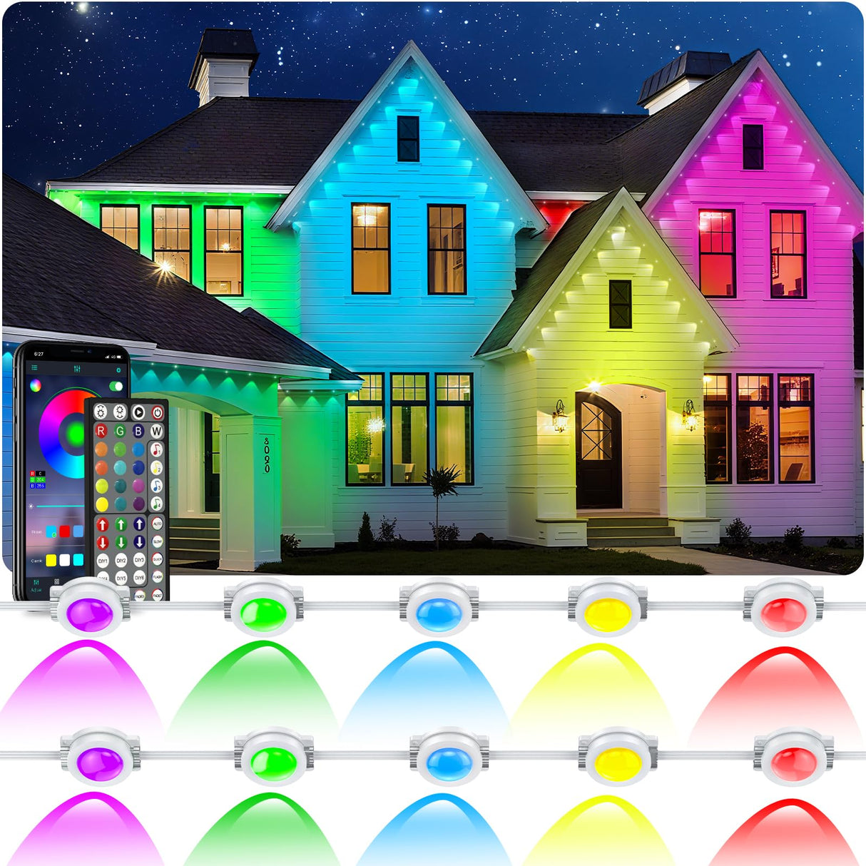 INZIDOL 100FT Permanent Outdoor Lights, IP67 Waterproof,for House Roof, Christmas, Holiday, Party, Daily Lighting, Smart RGB Outdoor Lights with Remote APP Control & DIY Scenes INZIDOL
