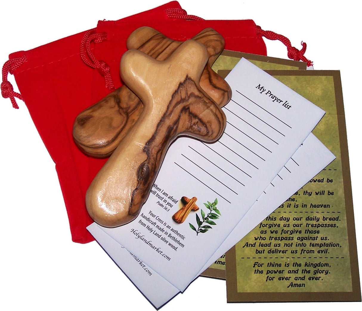 Holy Land Imports 2 Olive Wood Holding Crosses Comes with Velvet Bag & Certificate Holy Land Imports