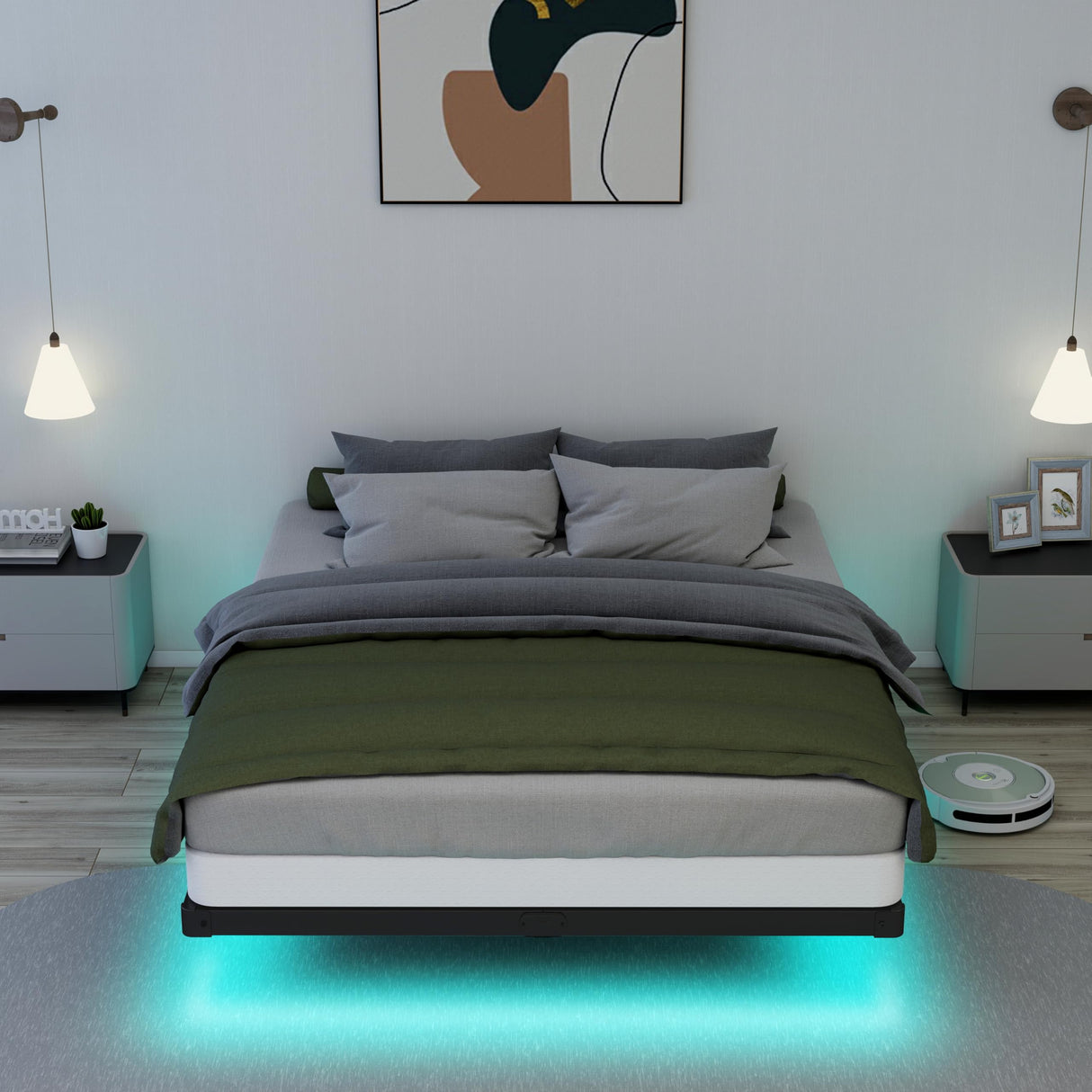 HusDream Floating Bed Frame Queen with Smart LED Lights and Charging Station 8 Inch Metal Platform Bed Frames Queen Size,Stable Structure,Under Bed Storage Space,No Box Spring Needed (8 Inch, Queen) HusDream