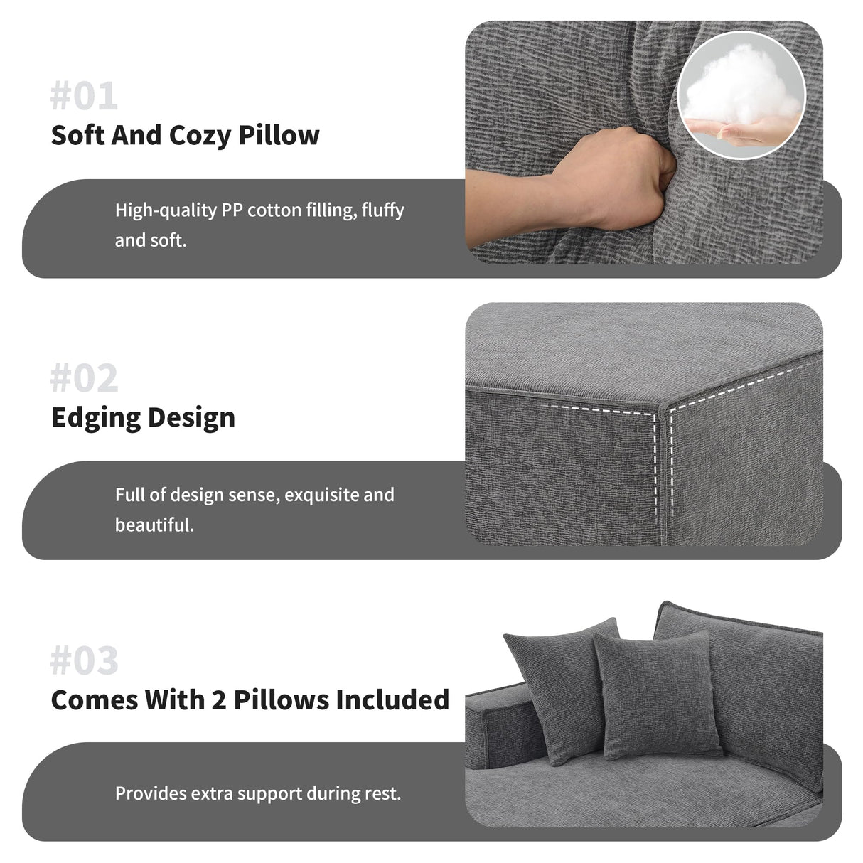 Modern Free Combination Sectional Sofa, Modular 4-Seat Couch Set, Floor Sleeper Bed, Wrinkle-Resistant, Gray Merax