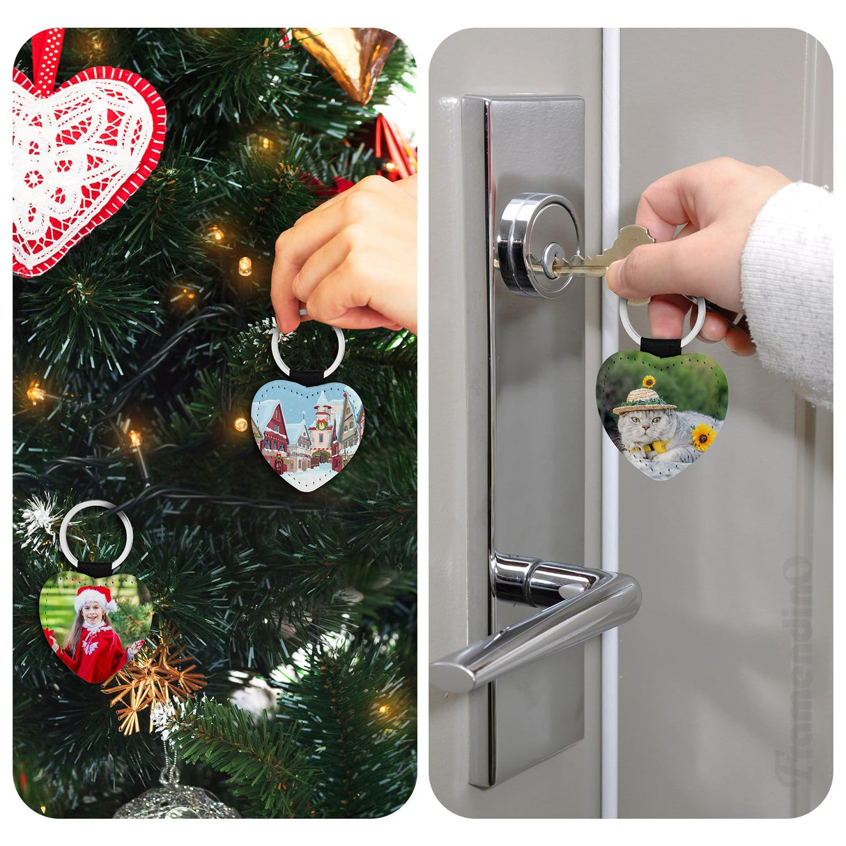 Framendino, 8 Pack Sublimation Blank Keychain Glitter PU Leather Love Heart Heat Transfer Key Chain for Personalized DIY Crafts Photo Pink Framendino