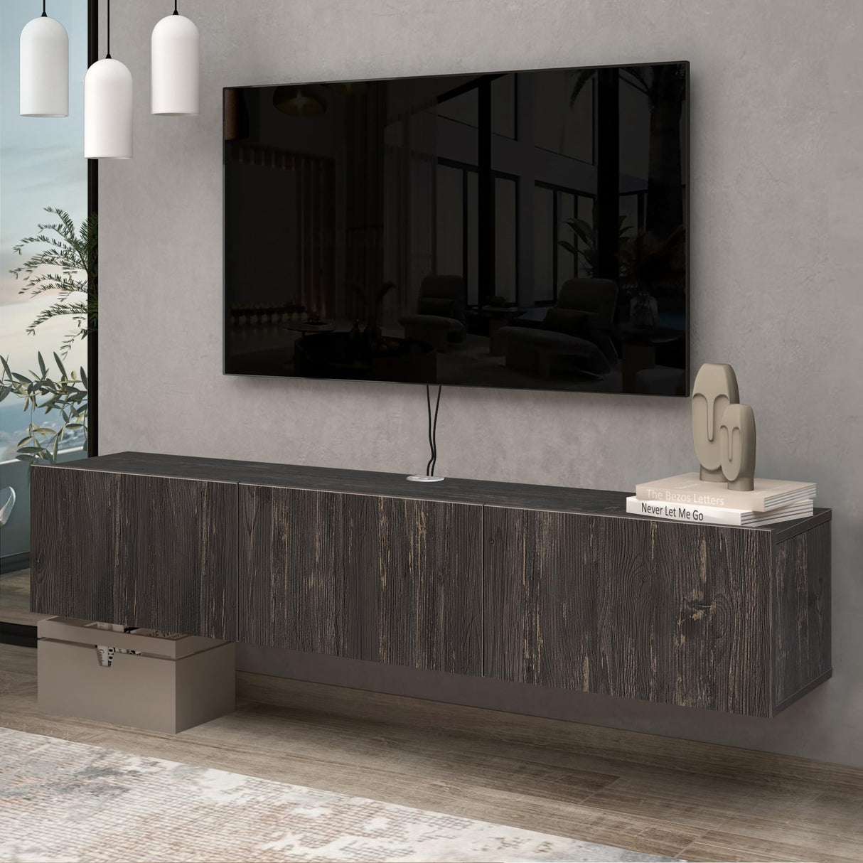 Atelier Mobili Black Floating TV Stand, TV Stand 65 Inch, Floating Entertainment Center for 80 inch TV, Black TV Cabinet, Floating TV Shelf Under TV, Media Console ATELIER MOBILI THE LEADER OF THE INTERCHANGEABLE FURNITURE