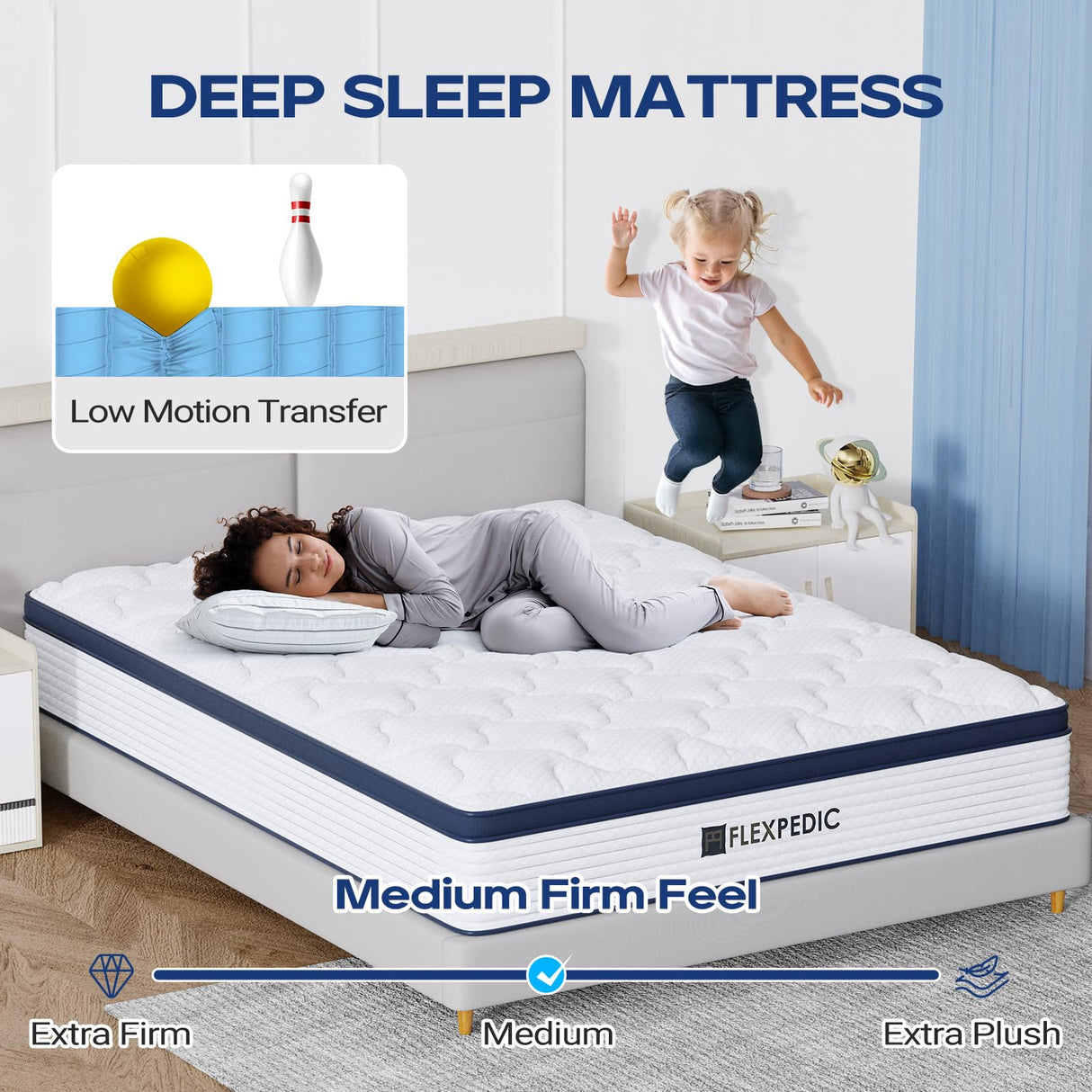 FLEXPEDIC 10" Twin Mattress, Memory Foam Hybrid Mattress with Space Cotton for Tight Sleep, Medium-Firm Cooling Mattress with Stronger Support, Motion Isolation &Pressure Relieving FLEXPEDIC