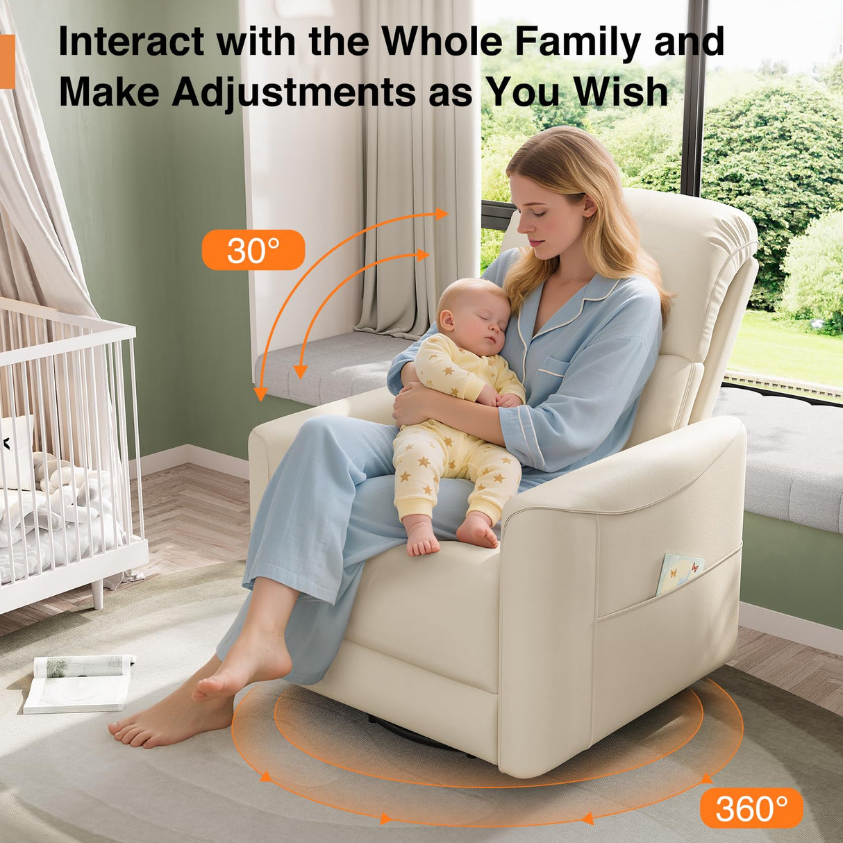 Welzona Power Swivel Rocker Recliner, 360° Swivel Nursery Rocking Chair, PU Leather Glider Rocking Recliner, Infinite Position Electric Chair for Adults with USB Port for Living Room, Beige White Welzona