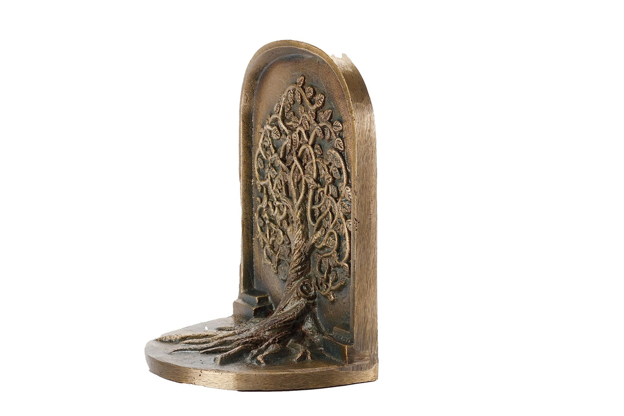 CRAFTSMAN ROAD Tree of Life Bookends, Antique Brass, 2 Decorative Bookends for Shelves or Bookcase, Cast Iron, Non-Skid Heavy Bookends, Home Décor Gift CRAFTSMAN ROAD