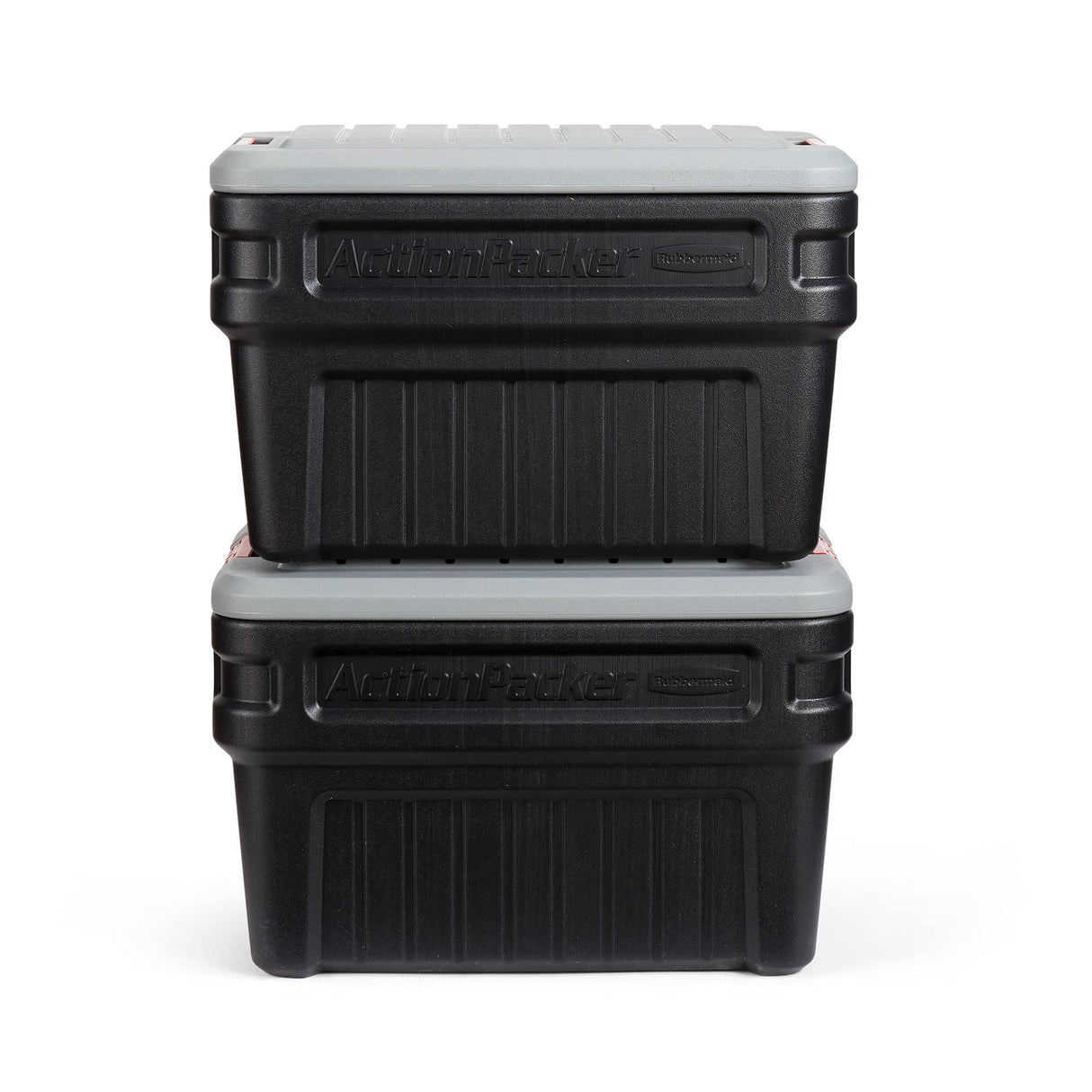 Rubbermaid ActionPacker️ 24 Gal Lockable Storage Box Pack of 2, Outdoor, Industrial, Rugged, Grey and Black Rubbermaid