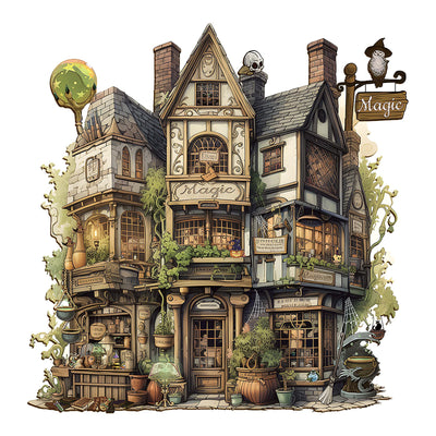 Wooden Puzzles for Adults - Magic Shop Puzzle, Unique Shape Wooden Jigsaw Puzzle for Adults, Fairy Wood Puzzles Adult, Gift for Family, Wall Art Home Decor (M-11.4 * 11.1in- 222 Pieces)