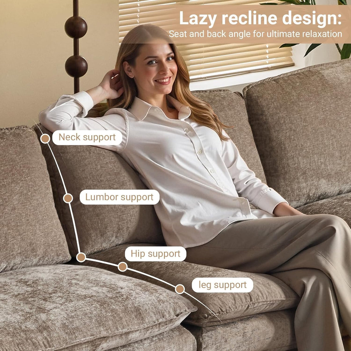 VINGLI Convertible Modular Sectional Sofa with Deep Seat & Movable 2-Layer Ottoman, L-shape Cloud Sofa with Chaise &Armrests, Oversized 3-Seater Couch for Living Room & Apartment, Chenille,Light-Brown VINGLI