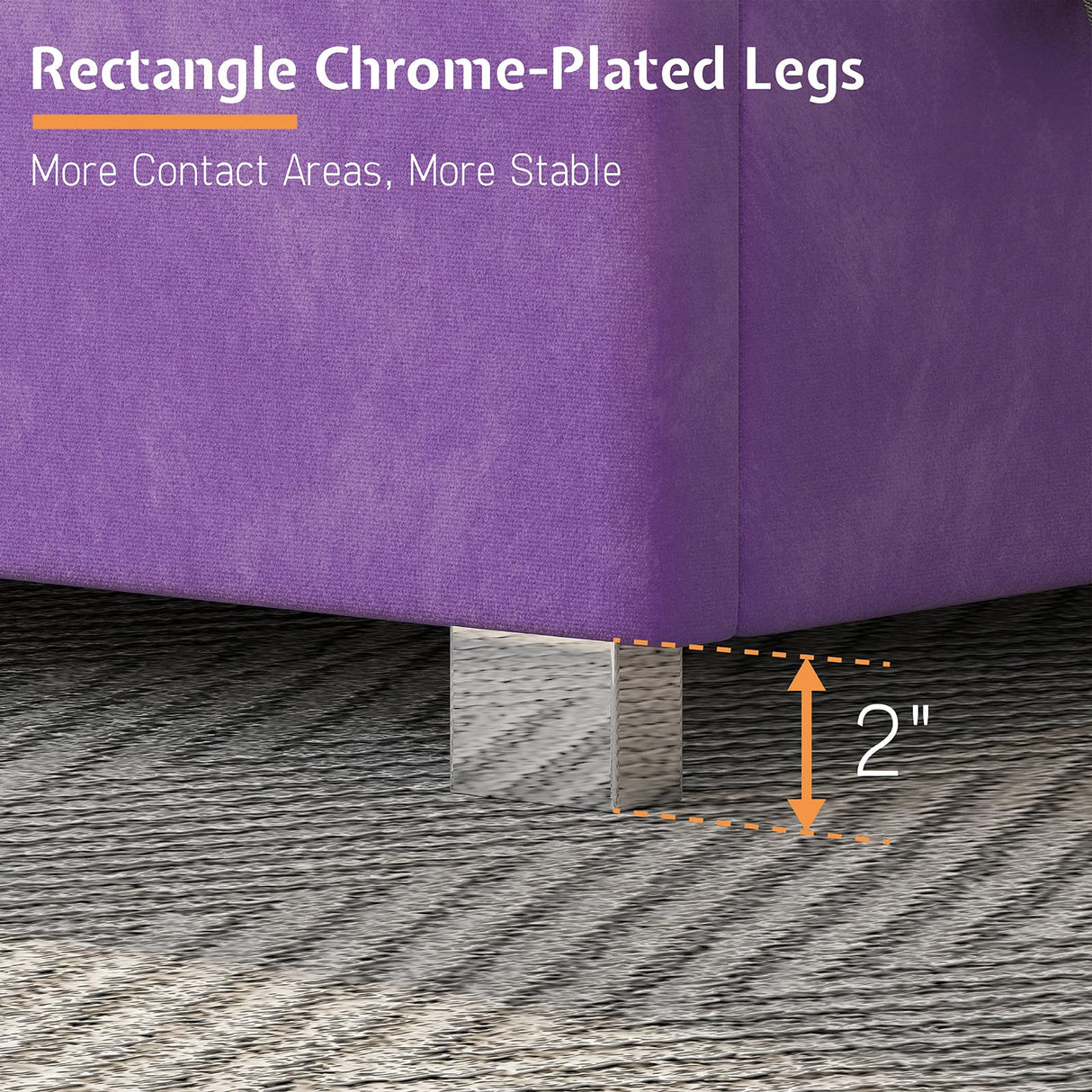 Jocisland King Size Bed Frame with 58" Tall Headboard, Velvet Upholstered Platform Bed with Channel Tufted Wingback Headboard and Plating Trim, No Box Spring Needed, Purple Jocisland