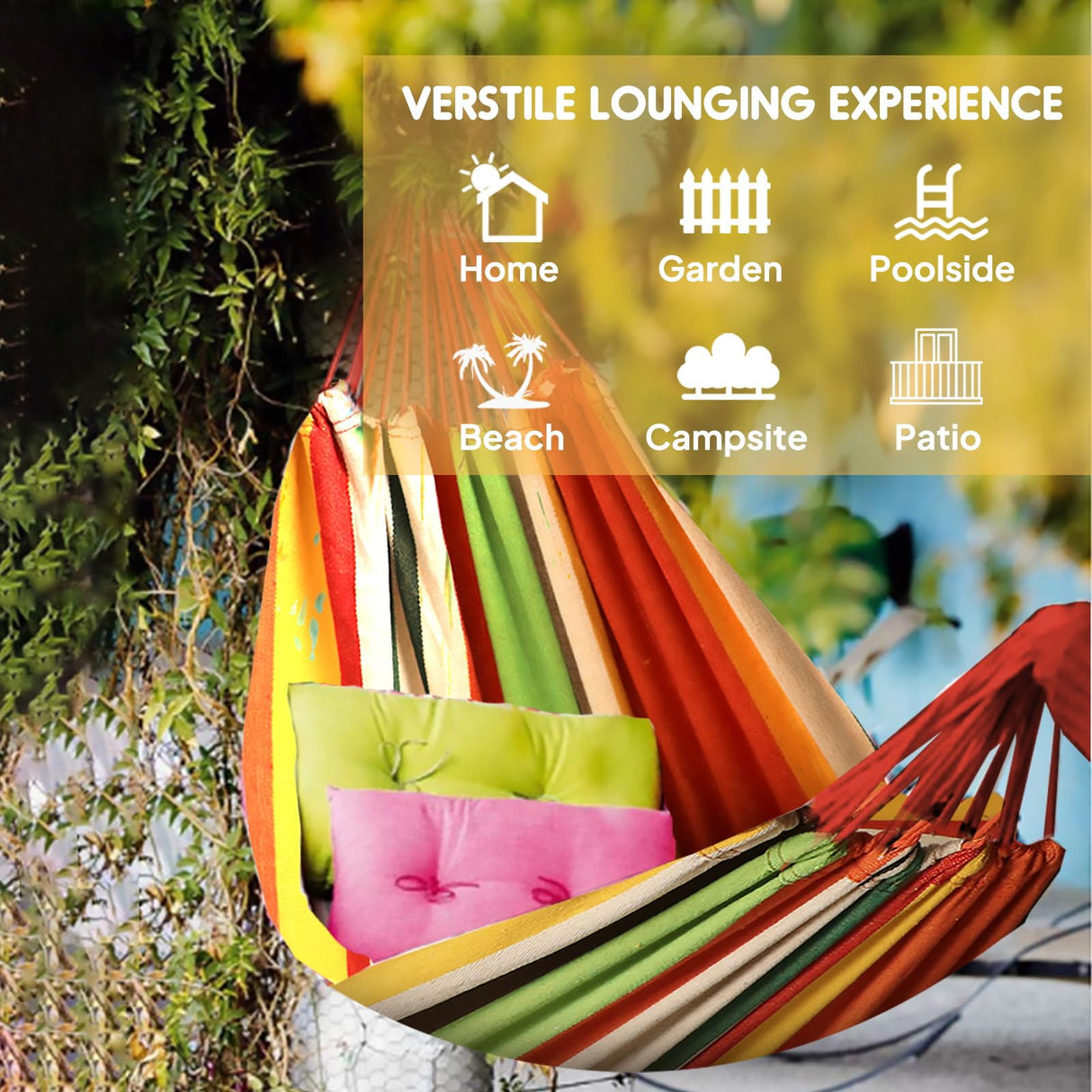 ANYOO Cotton Hammock Portable Camping Hammocks for Hanging Sturdy Garden Comfortable Fabric Hammock with Tree Straps Up to 660lbs with Travel Bag for Camping Outdoor/Indoor Patio Backyard ANYOO