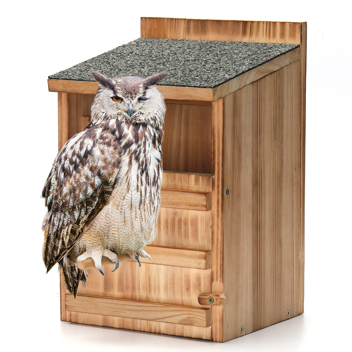 Owl House Wooden Building Kit for Adults Prebuilt Owl Box for Outside Premium Wooden Bird House Kit with Owl Box Cedar Shavings&Screws Included Owl Nesting Box,Barn Owl,Screech Owl Houses HHWODB