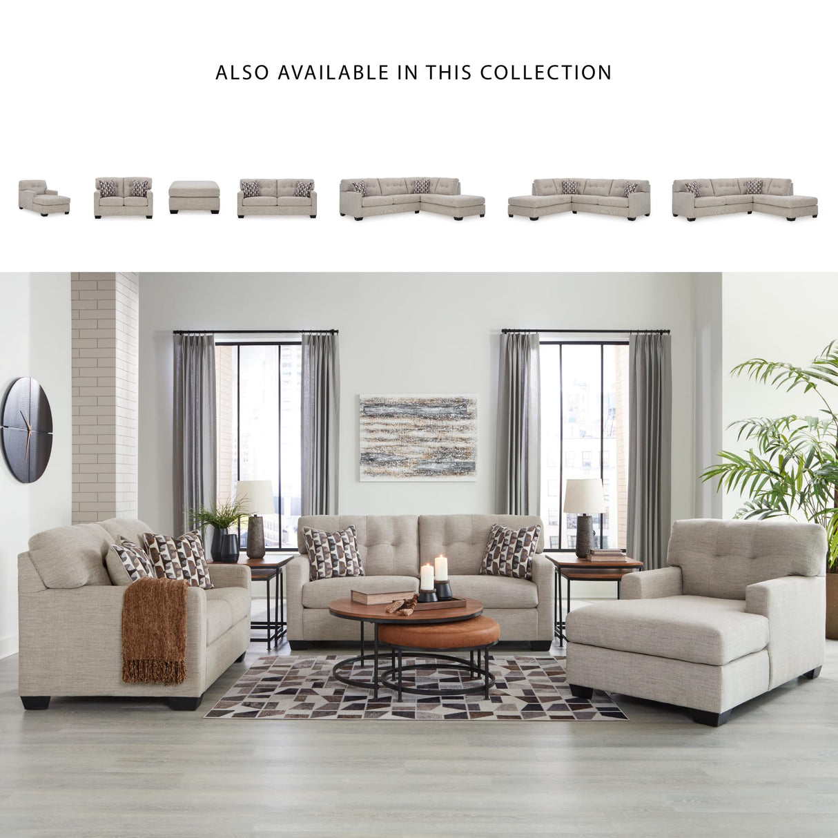 Signature Design by Ashley Mahoney Contemporary Tufted Loveseat, Beige Signature Design by Ashley