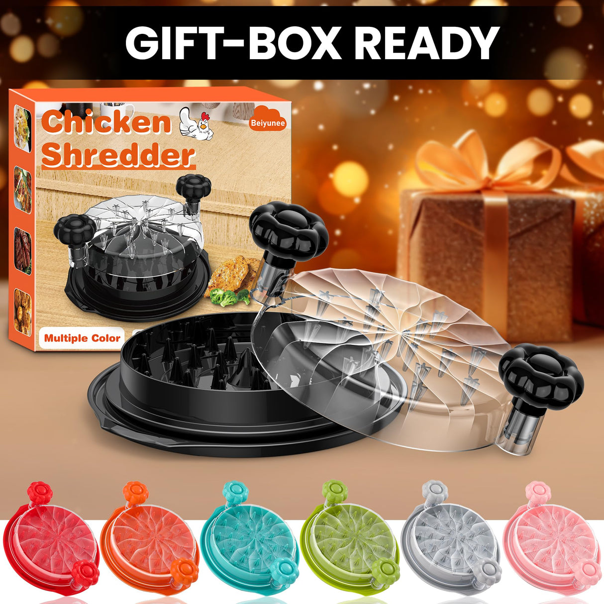 Chicken Shredder Tool Twist Large - 10'' Pro Meat Shredders for Chicken Breast,Visible Kitchen Gadgets Grinder Machine with Brush,Strong Anti-Slip Strip,Ergonomic Handle,BPA Free (Black) Beiyunee