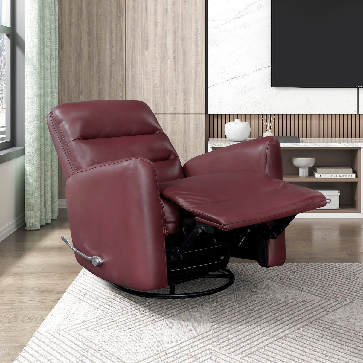 Lexicon Swivel Glider Recliner Chair, Comfy Nursery Glider, Faux Leather Recliner, Manual Reclining Chair for Living Room/Office/Apartment, Red Lexicon