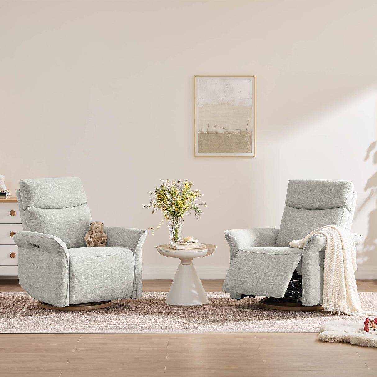 CHITA Power Recliner Chair, Electric Triple-Motor Swivel Glider Nursery Rocking Chair with Adjustable Power Headrest and Lumbar Support, Solid Wood Base, Crockery Grey CHITA