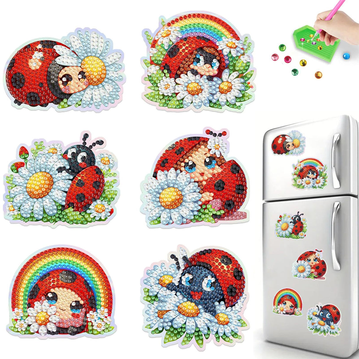 6 Pcs Refrigerator Diamond Art Magnets, Diamond Painting Kits, Fridge Stickers Diamond Art Kits for Adults DIY Home Decors - Ladybug Generic
