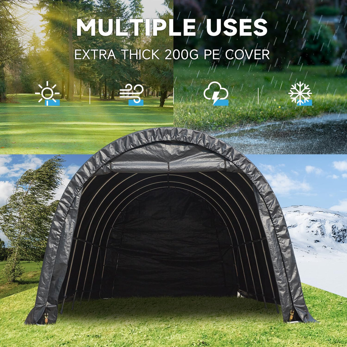 MELLCOM 12 x 24 FT Heavy Duty Carport, Portable Garage with Reinforced All-Steel Frame and Round Style Roof, Anti-Snow All Covered Car Canopy Outdoor Waterproof Storage Shelter for Car, Truck, Boat MELLCOM