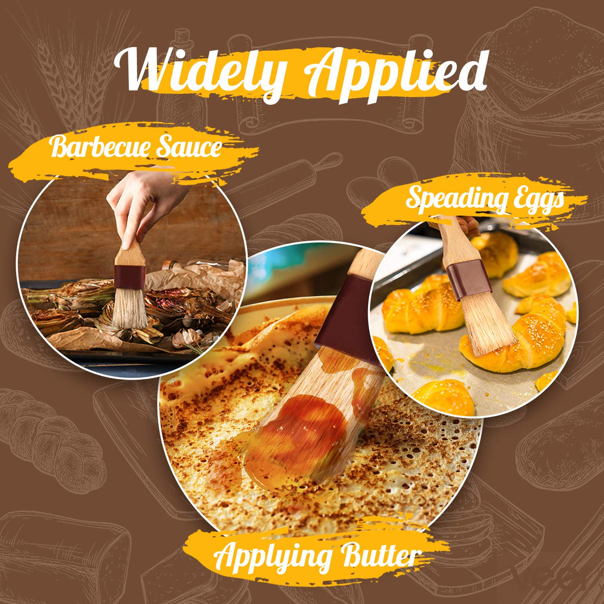 Pastry Brushes for Baking Basting Brush with Boar Bristles and Beech Hardwood Handles Culinary Oil Brush for Barbecue Butter Grill BBQ Sauce Baster Marinade Kitchen Food Cooking Brushes (1/1.5-4PCS) FurRain