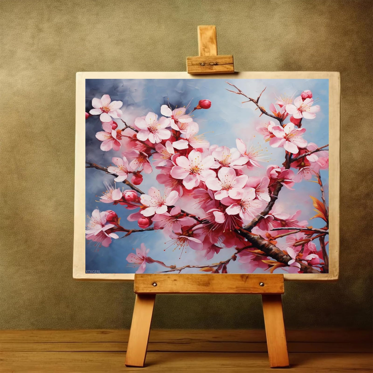 XTXGERL Cherry Blossoms Painting by Numbers DIY Kit Paint by Number Art Design Canvas Flowers Painting by Numbers Painting Kit Home Hobby, 40x50cm No Frame XTXGERL