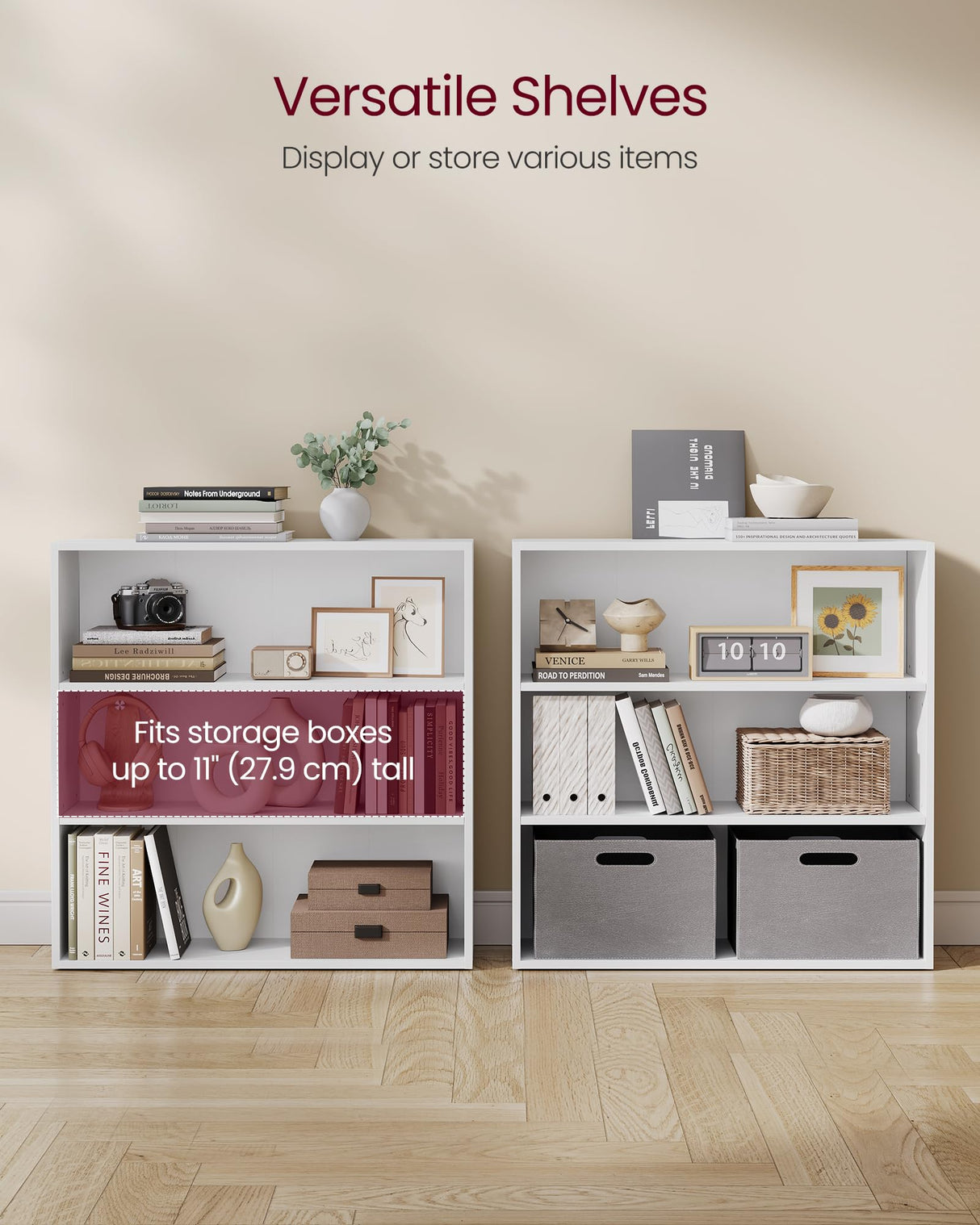 VASAGLE Custos Collection - Bookshelf, 3-Tier Bookcase, Book Shelf, Open Storage Shelf, 9.4 x 31.5 x 32 Inches, for Living Room, Home Office, Dinning Room, Cloud White ULBC173T14 VASAGLE