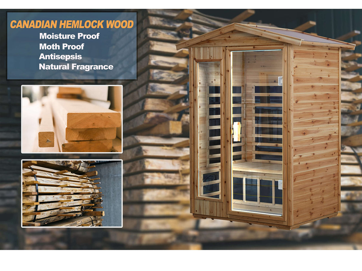 LTCCDSS Garner Outdoor Sauna 2 Person, Far Infrared Sauna, Low EMF Sauna Room for Home, Low EMF Heaters | Chromotherapys | Bluetooth Speakers | Canadian Hemlock | 47.2 * 81.1 * 37.0 in LTCCDSS