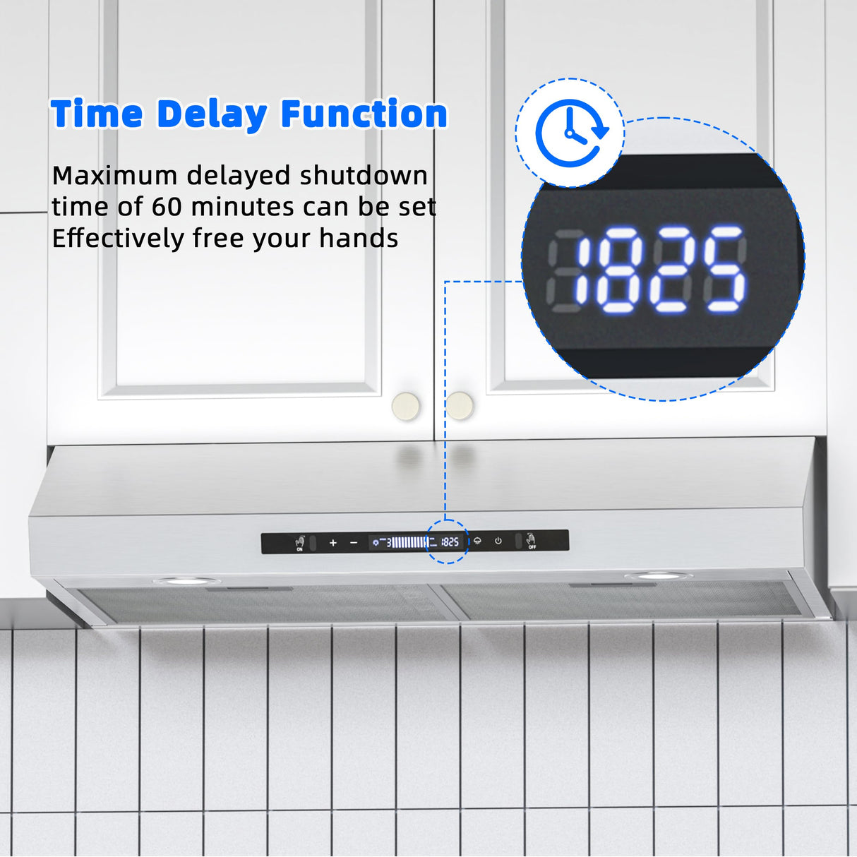 FIREGAS Range Hood 30 Inch Under Cabinet, 450 CFM Ducted/Ductless Kitchen Hood with 3 Speed Fan, Stove Hood Vent with Gesture and Touch Control, Delay Function and LED Lights, Charcoal Filter FIREGAS