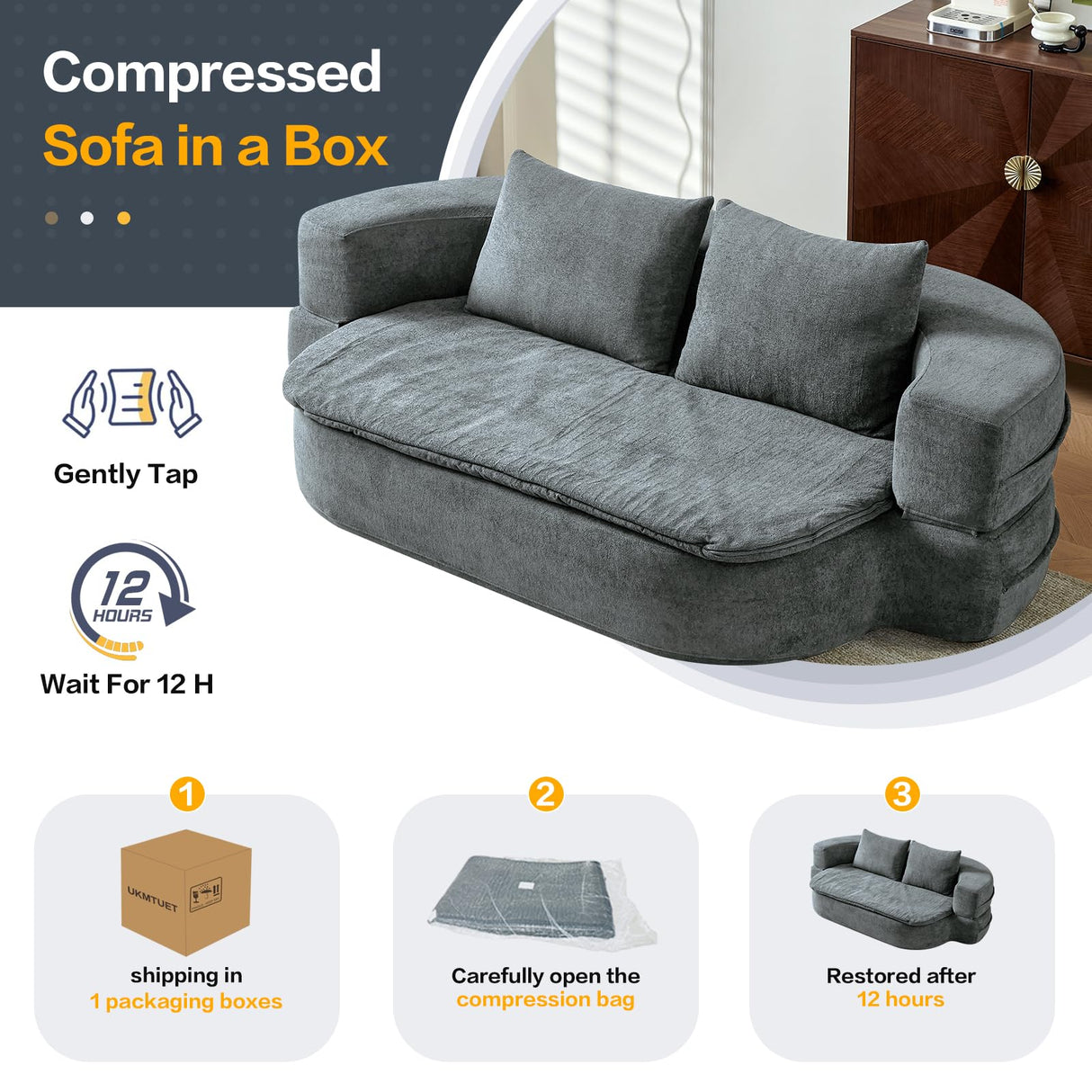 79" Convertible Sleeper Sofa Bed, Flodable Futon Chair Bed with Pillow & Blanket, Grey Boneless Sofa in Box, Lazy Floor Lounger Couches for Living Room, Compressed Couch in a Box, Velvet Fabric UKMTUET