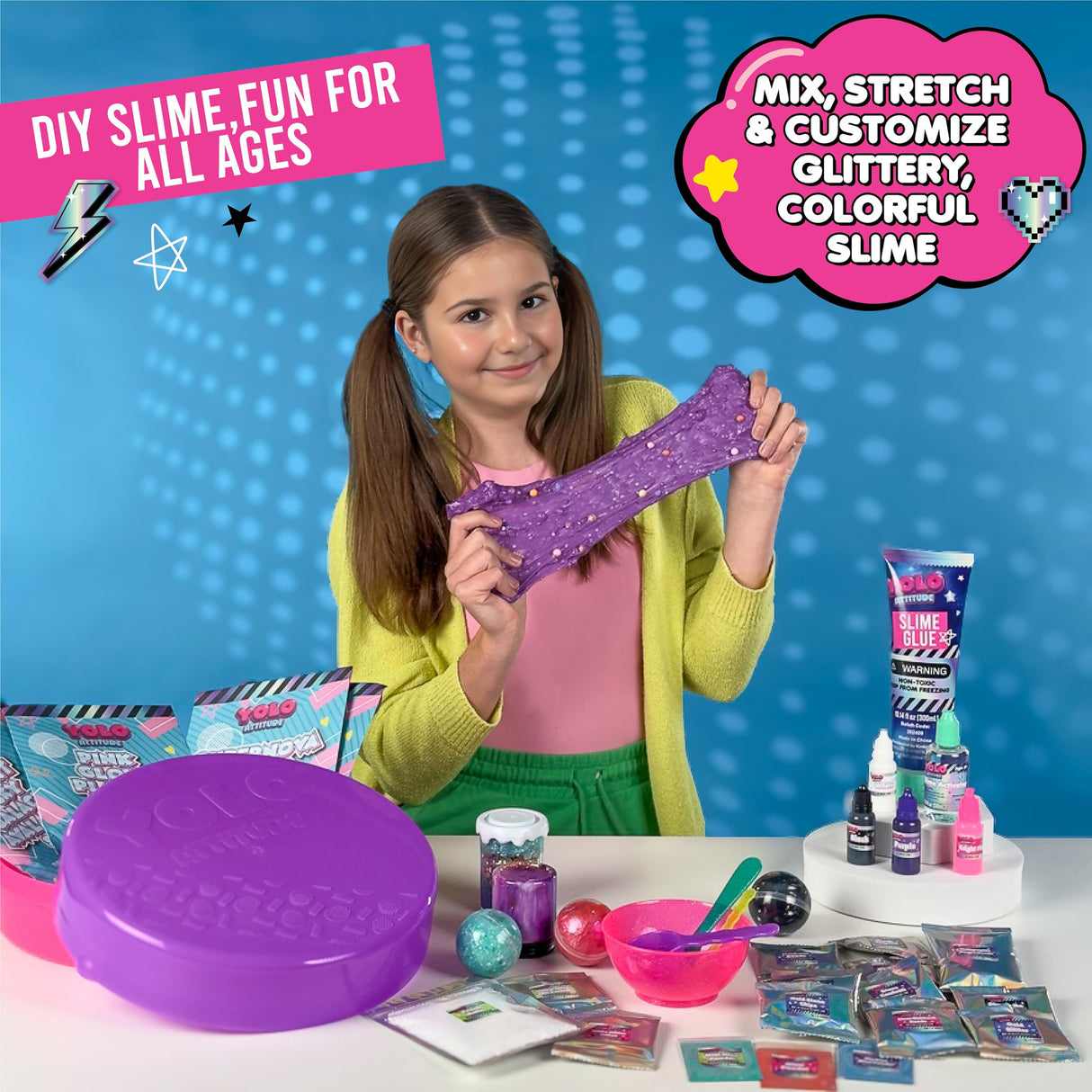 Galaxy Slime Kit for Kids Ages 8-12 - DIY Space Slime Set with Glow-in-The-Dark Effects and 20+ Fun Add-Ins - for Boys and Girls Who Love Creative Play YOLO Attitude