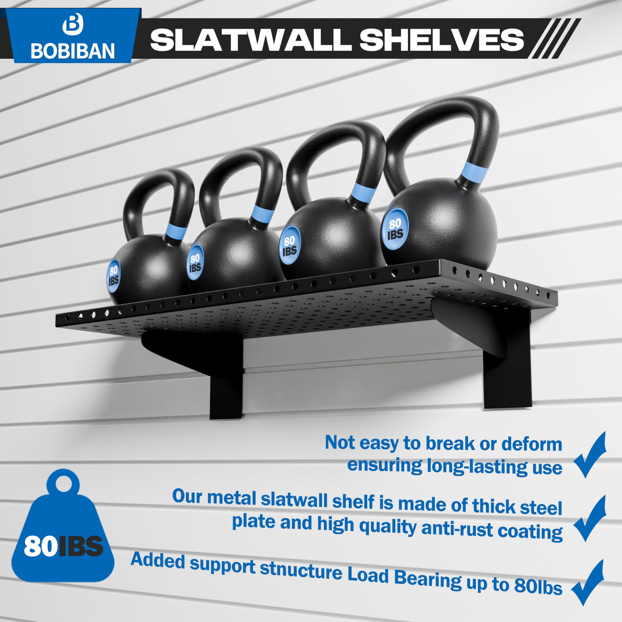 BOBIBAN 2 Pack Slatwall Shelves, Heavy Duty Metal Slat Wall Shelf for Retail, Garage, Home Storage, 80 lbs Load Capacity, Universal Slatwall Accessories(10 x 24 Inch-2) BOBIBAN