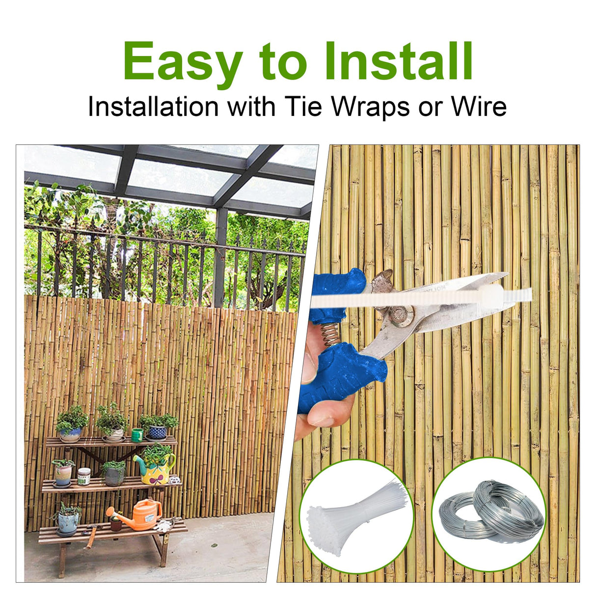 Bamboo Fence 4 ft H x 8 ft L x 0.75 in D, Natural Bamboo Privacy Screen 4 Feet High, Outdoor Or Indoor Divider Decorative Fence Rolls for Patio, Balcony, Garden and Border Pool BSMOULFA