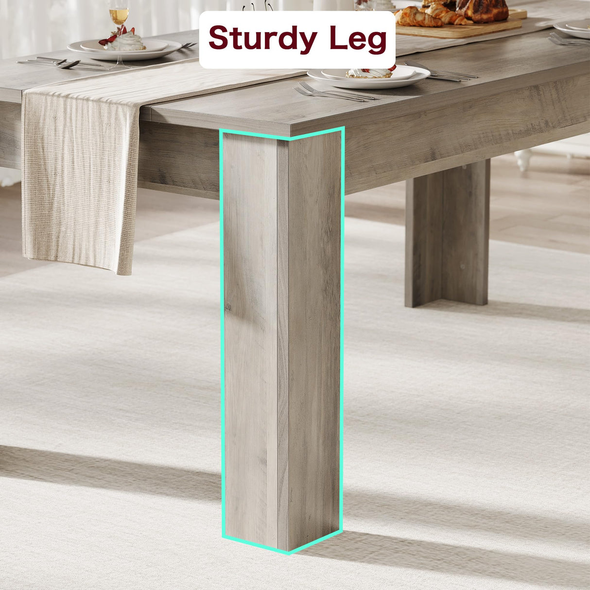 IDEALHOUSE Dining Table for 4-6, 63" Wood Farmhouse Rectangular Thickened Dinner Dining Room & Kitchen Table for 4 for Apartment, Small Space, Rustic Gray IDEALHOUSE