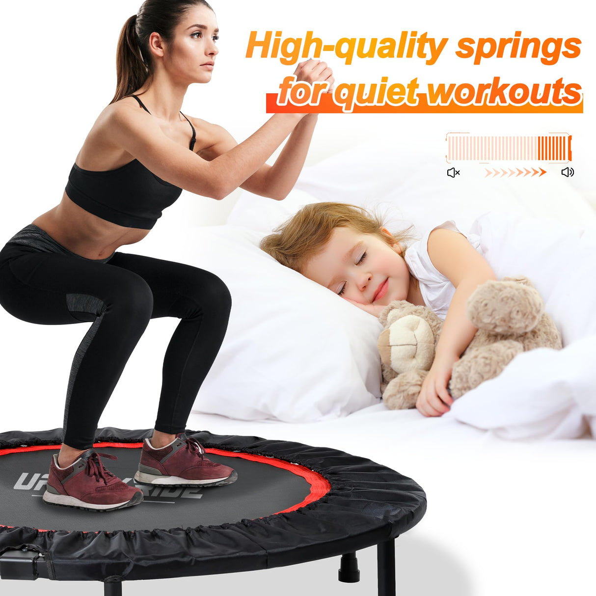 40"/48" Foldable Mini Trampoline for Adults 450/600 LB Rebounder Trampoline with Adjustable Foam Handle for Home Gym Small Exercise Trampoline for Indoor or Garden Workout TUYOHW