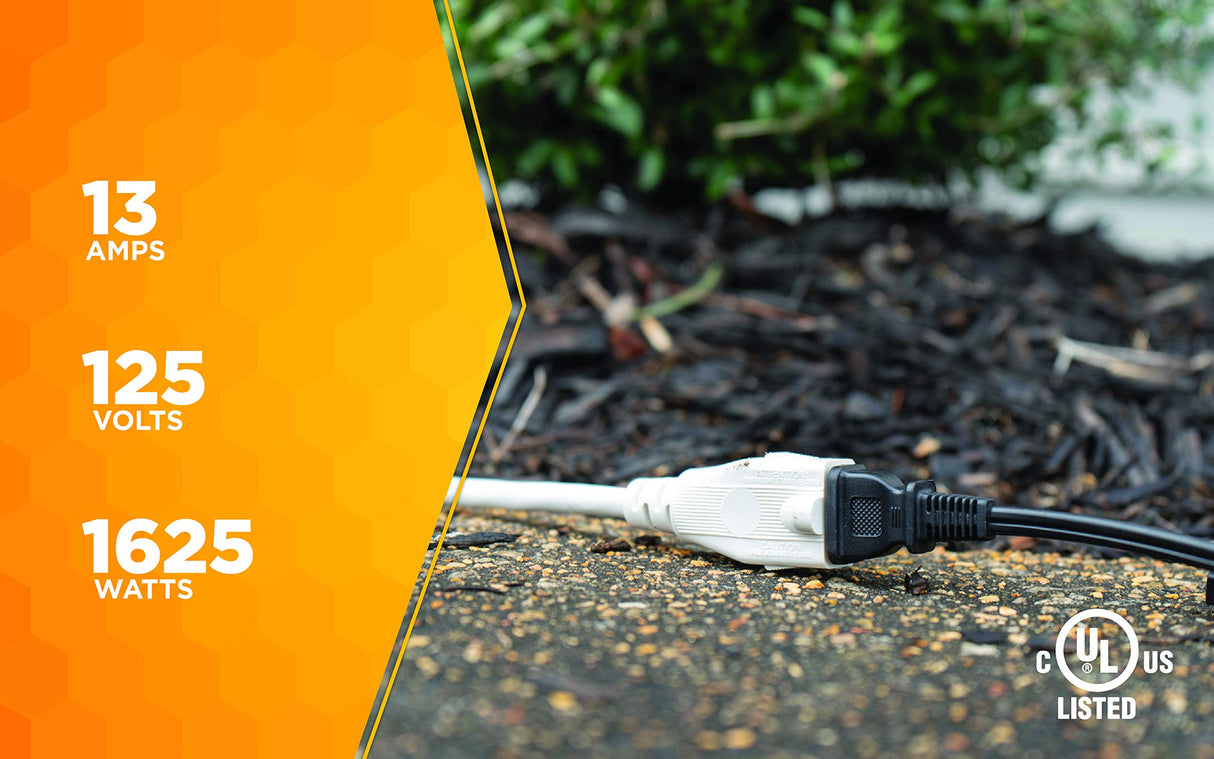 Woods Yard Master Light Duty Outdoor Extension Cord, 40Ft, 16 Gauge, 3 Conductor, Landscape and Patio Cord, White, 992382 Woods