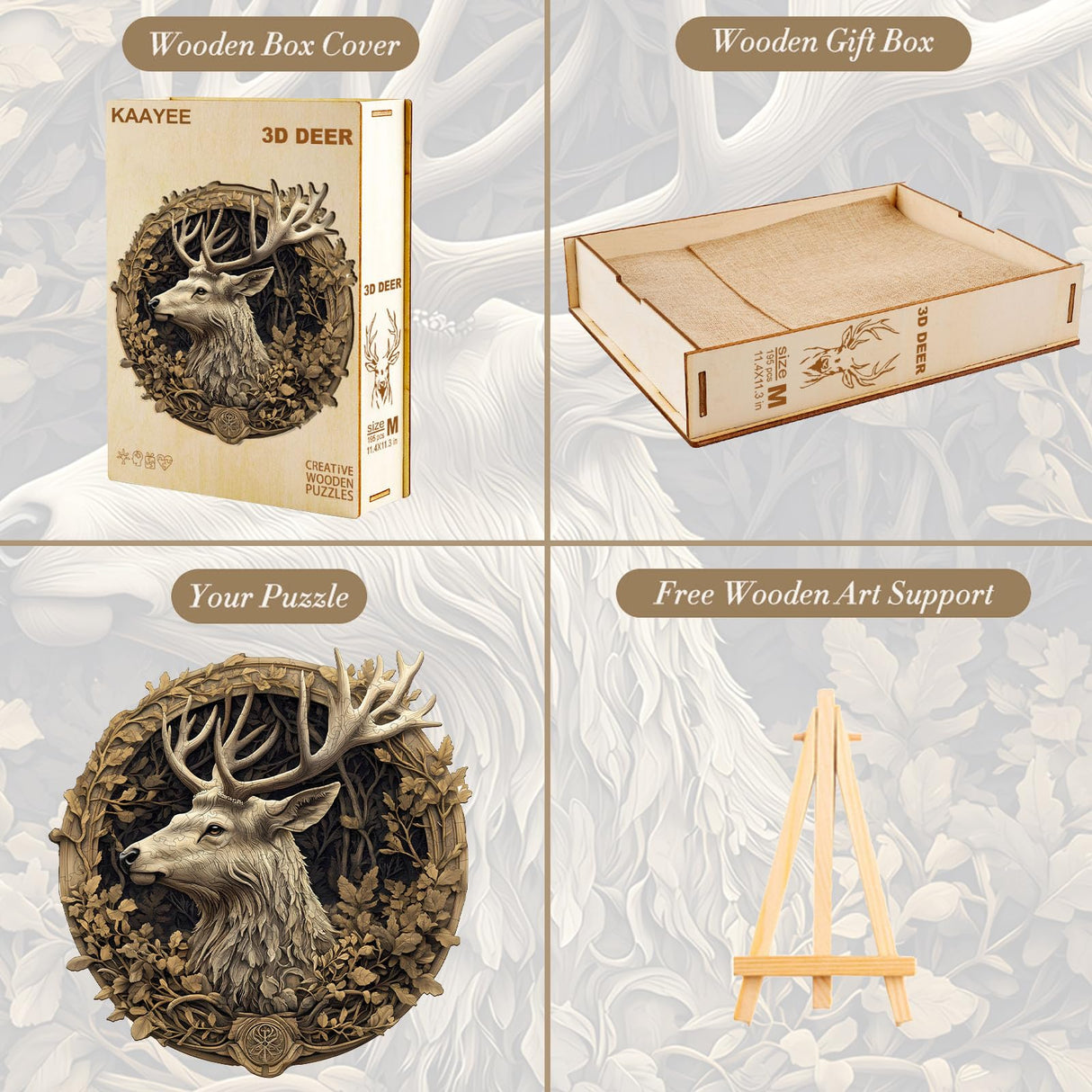 KAAYEE Wooden Puzzles for Adults, 3D Vision Effect 3D Deer Wooden Jigsaw Puzzles Unique Shape Advanced Wood Puzzle Adult, 3D Effect Flat Puzzle Birthday Gifts Family Game (8.5 * 8.3in 100pcs) KAAYEE