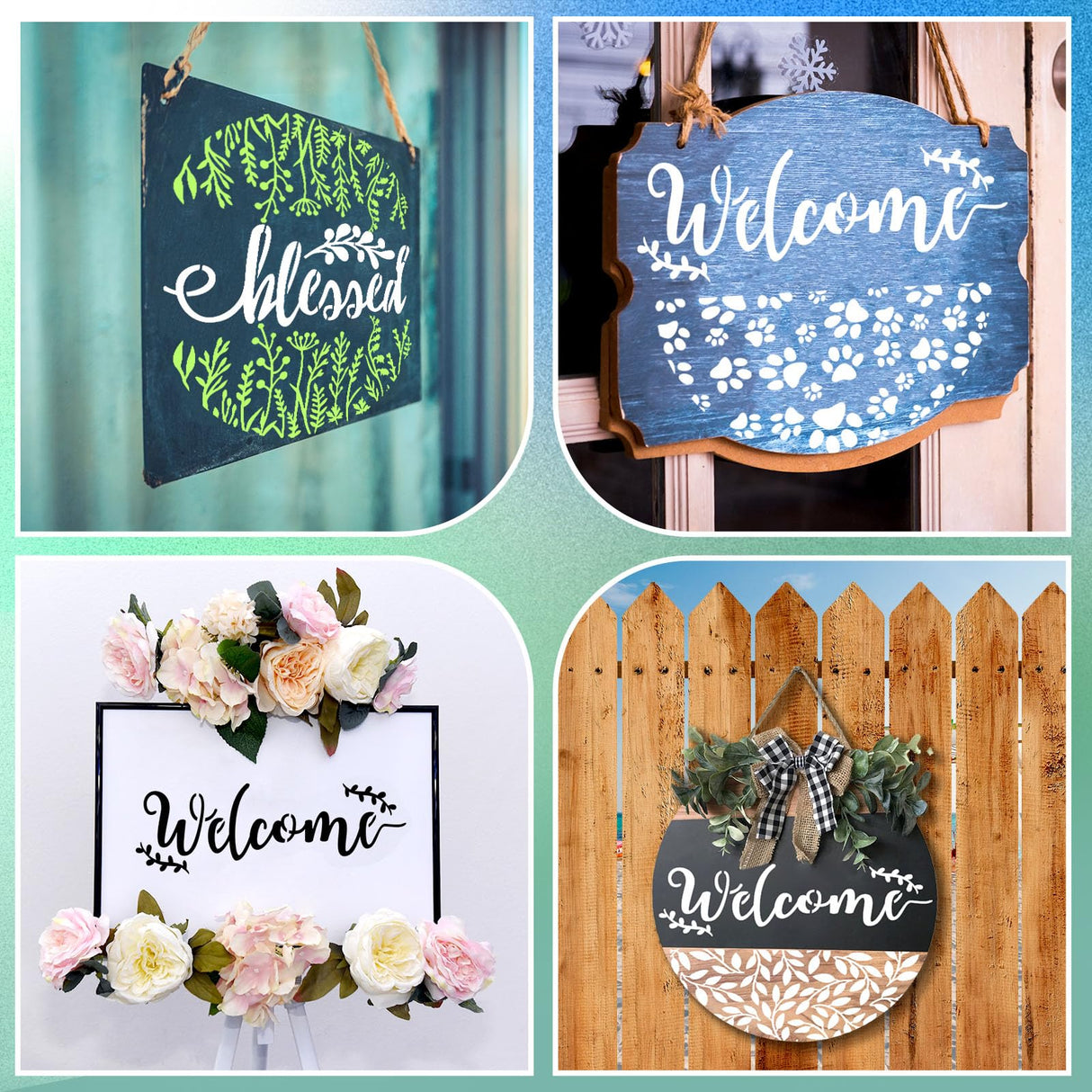 Thyle 20 Pcs Welcome Stencils for Painting on Wood 11.81 x 5.91'' Large Welcome Letters Stencils Half Round Stencils for Wood Sign Plastic Word Farmhouse Stencils for Canvas Wall Porch Door (Classic) Thyle
