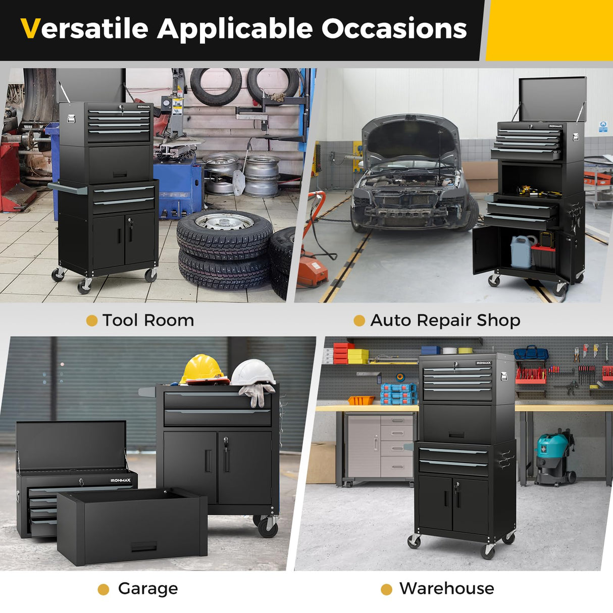 Goplus Tool Chest, 6 Drawers 3-in-1 Extra Large Tool Storage Cabinet with 4” Universal Lockable Wheels, Auto Lock, Protective Liner, Heavy Duty Rolling Tool Box for Garage, Workshop (28” x 13” x 53”) Goplus