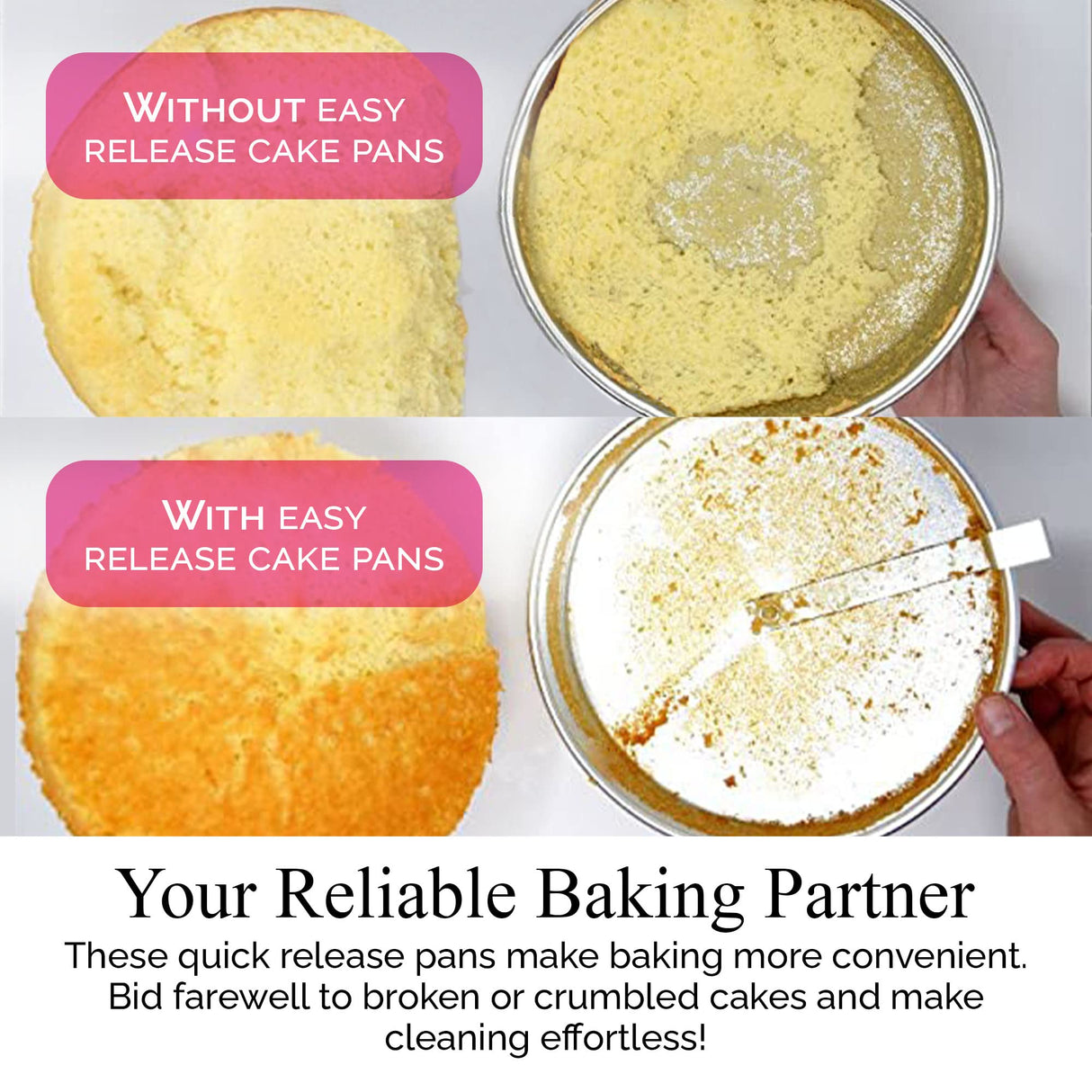 Aunt Shannon's Kitchen 8 Inch Round Cake Pans, 3 Pack, Silver Cake Pan with a Built-in Swivel Blade, Easy Release Cake Pans Set for Baking, Baking Pans Set for 3-Layer Cake, Dishwasher Safe Aunt Shannon's Kitchen