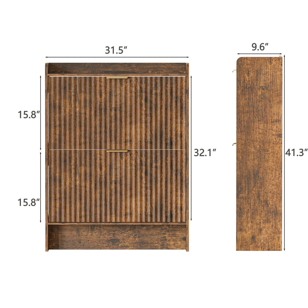 Piskyet Shoe Storage Cabinet with 2 Flip Drawers, Morden Fluted Narrow Shoes Rack Organizer Cabinet for Entryway with Anti-tilt Device,Hidden Handles,Rustic Brown Piskyet