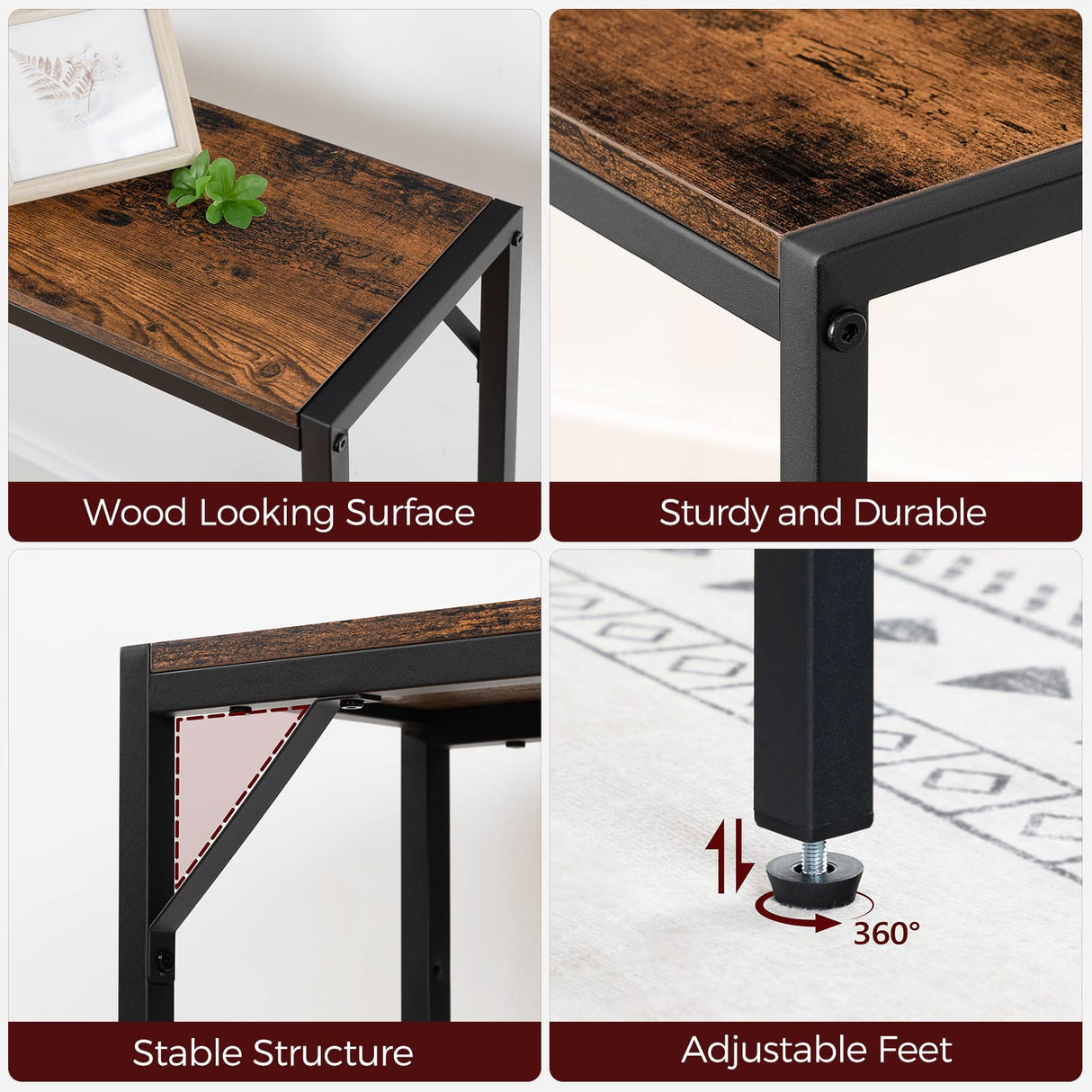 MAHANCRIS Console Table, 2-Tier Entrance Table, Behind Sofa Table, Industrial Style, Sturdy and Stable, for Living Room, Entryway, Foyer, Corridor, Office, Rustic Brown and Black CTHR27601 MAHANCRIS