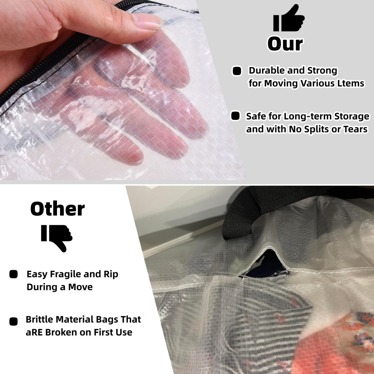 3 Pack Clear Bags with Zipper and Handles, Halloween Christmas Wreath Storage, Gift Bag Organizer, Moving Boxes Alternative, Under the Bed Storage GONGKANGYUAN