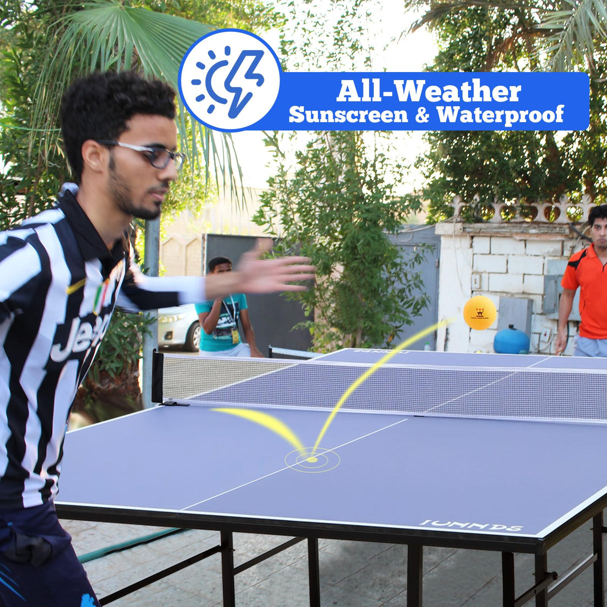 Table Tennis Table Mid-Size 9ft, Foldable Ping Pong Table Top Full Size with 2 Paddles, 2 Balls, 1 Net & 4 Wheels, Folding Table Tennis for Indoor & Outdoor, Quick Assembly to Support Multiplayer GYMFLEX