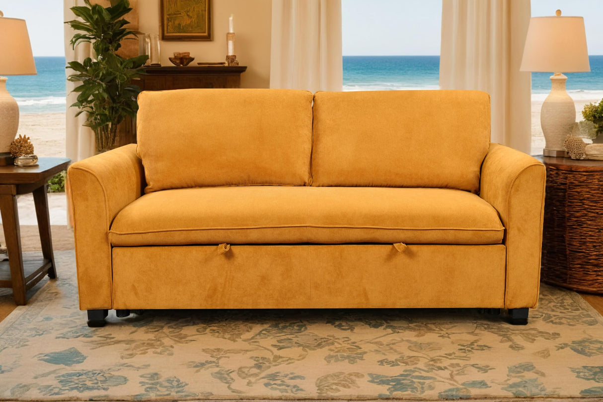 ZIGHTH 78" Queen Size Convertible Sleeper Sofa Couch Bed, Pull-Out Futon Loveseat Sofas Couches Bed with Adjustable Backrest for Living Room, Small Spaces, RV. Mustard Yellow ZIGHTH