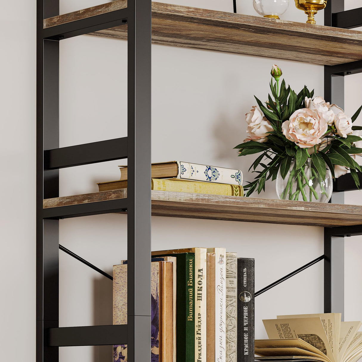 IRONCK Bookshelf, 31.5in Wide Shelf 6 Tier Bookcase, 110lbs/shelf Vintage Industrial Style Bookshelves for Bedroom, Living Room and Home Office, Industrial Brown IRONCK