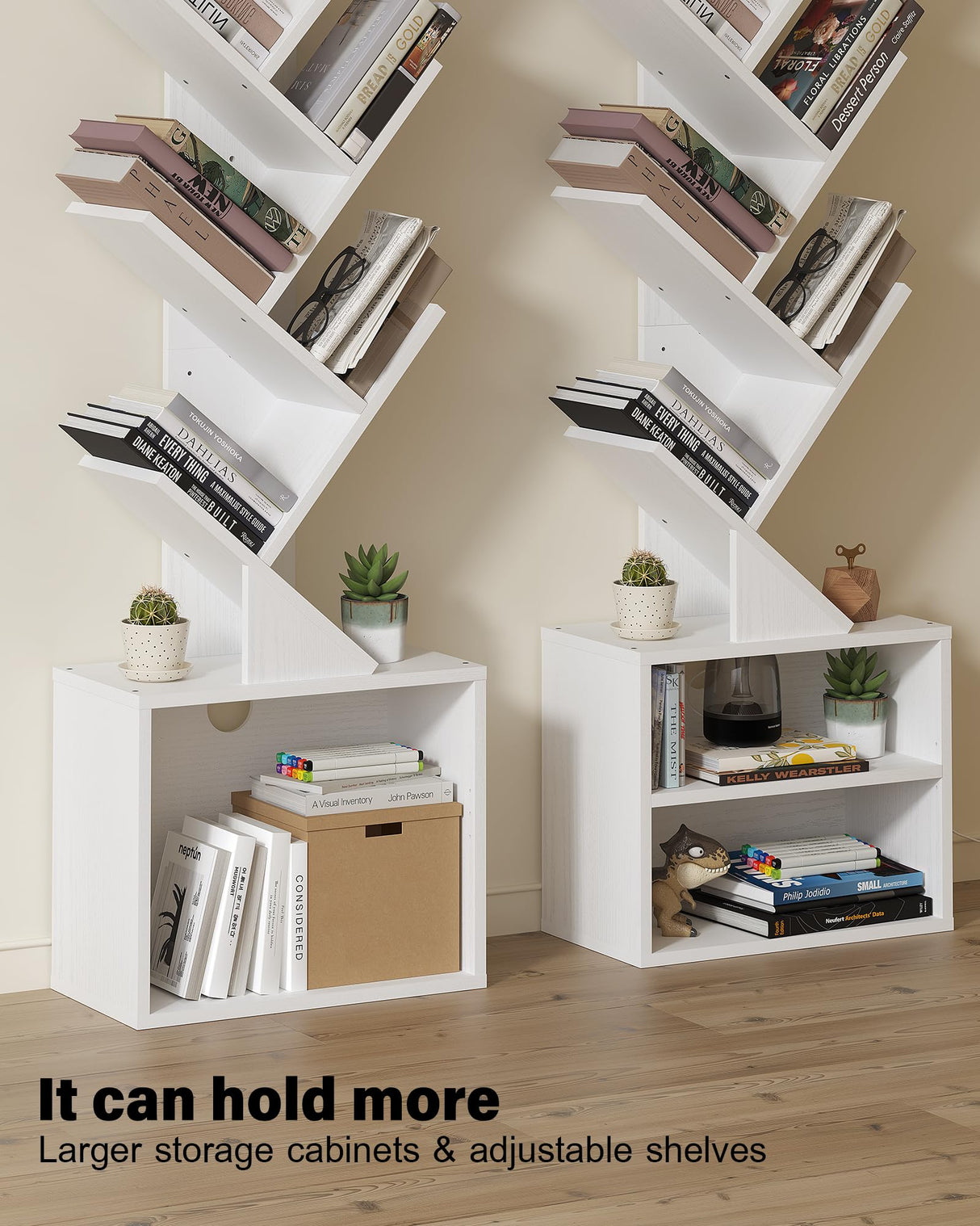 SUNMORY 6 Tier Tree Bookshelf, Tall Bookcase with Storage Cabinet, Modern Narrow Bookshelves Organizer, Floor Standing Book Shelf for Bedroom/Living Room/Home Office/Corner, White SUNMORY