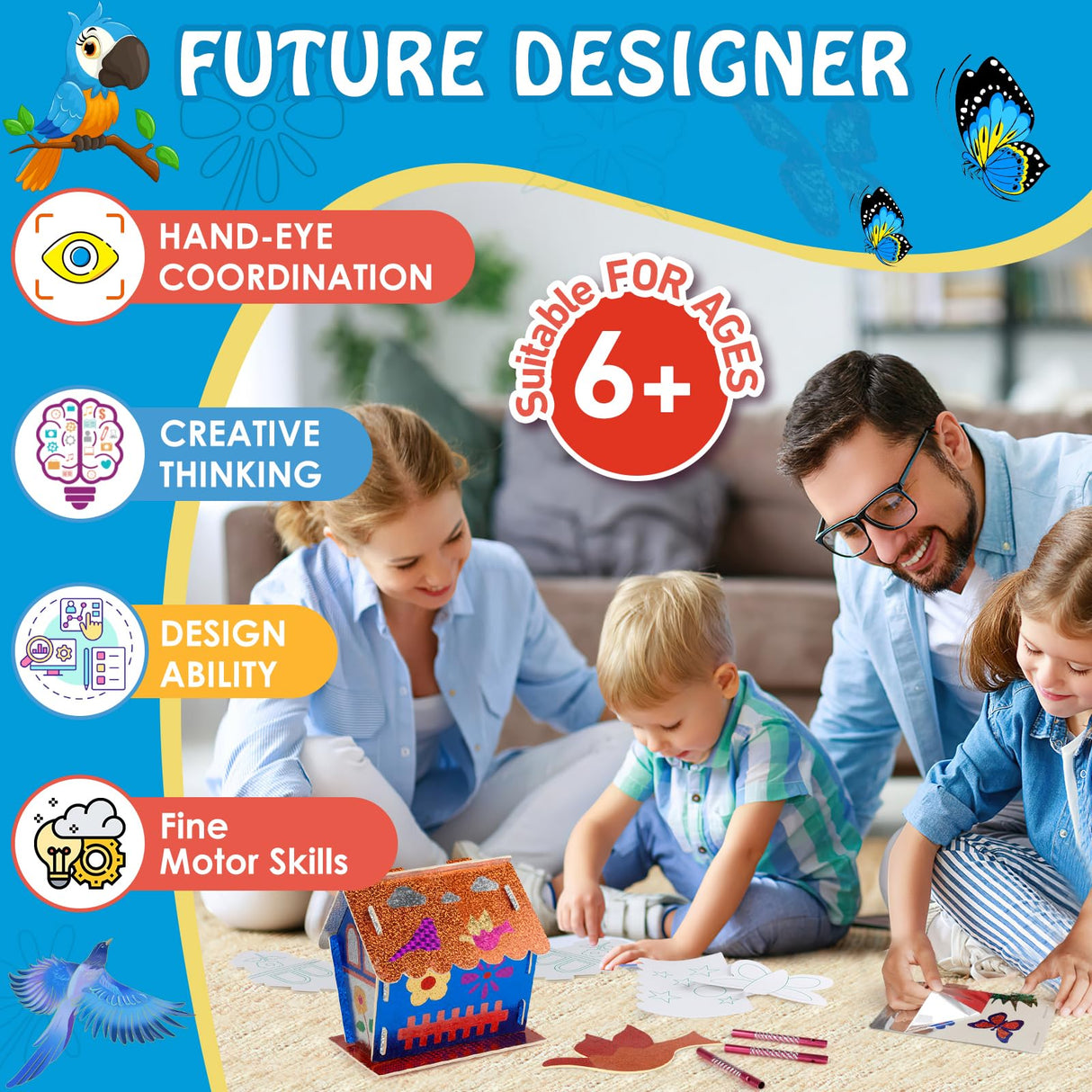 Kids Crafts for Ages 6-14, 2 Pack Montessori Bird House/Foil/Wind Chime/Stickers, Genius Designer DIY Birdhouse Wooden Art Set, Idea Birthday for Girl Boy Children 6 7 8 9 10 Year Old Jamboa