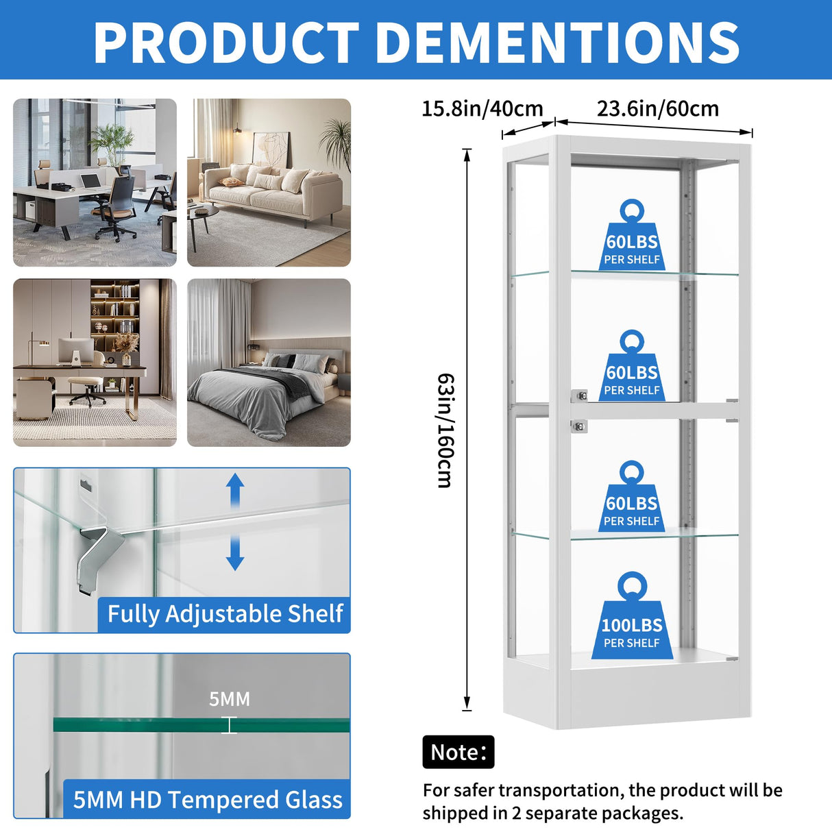 Desirable Life Glass Display Cabinet with 13-Color Light, 63" 4-Tier Curio Cabinet with 2 Glass Doors & Lock, Lighted Display Case with Adjustable Shelves for Collectibles Figures Trophy (White) Desirable Life