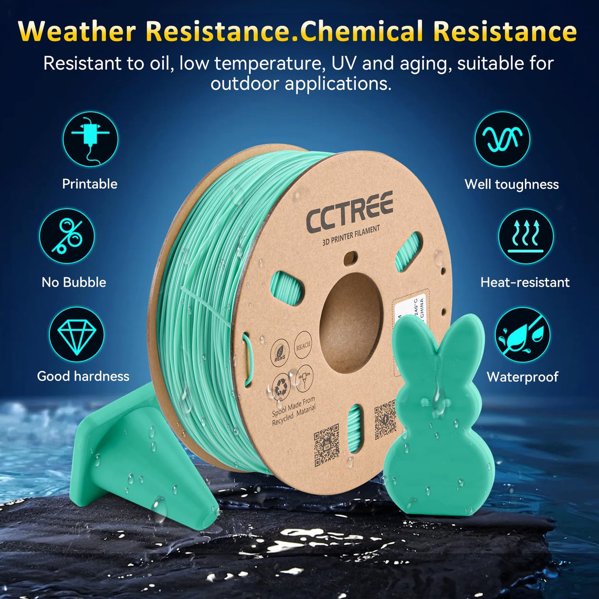 CCTREE High Speed TPU Filament 1.75MM, Soft TPU Flexible 3D Printing Filament Shore 95A,1kg Spool, Dimensional Accuracy +/- 0.03mm for Bambu lab 3D Printer Teal CCTREE