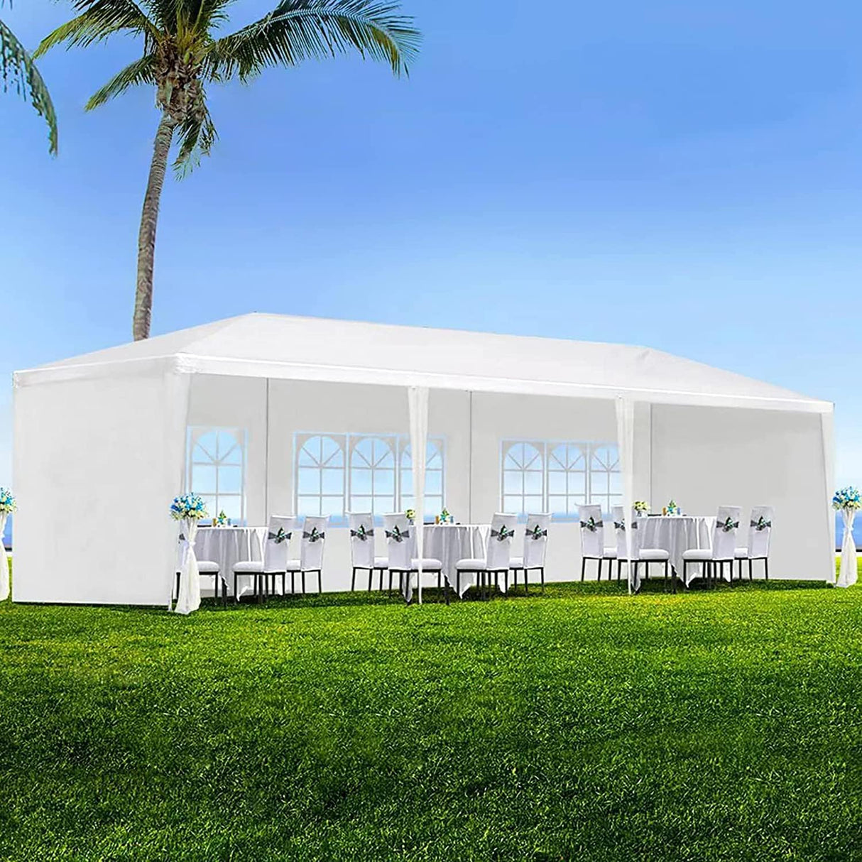 10x30 Party Tent, Outdoor White Tents for Parties, Wedding, Birthday, Large Canopy Tent with 5 Removable Sidewalls, Outside Big Event Tent for Backyard, Garden ANTSKU
