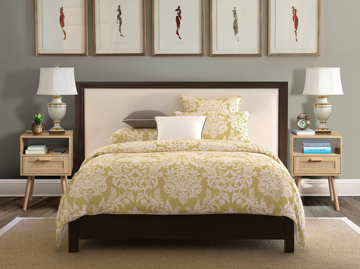 Finnhomy Nightstands Set of 2, End Table, Nightstand, Side Table with Hand Made Rattan Decorated Drawers, Wood Accent Table with Storage for Bedroom, Natural Finnhomy