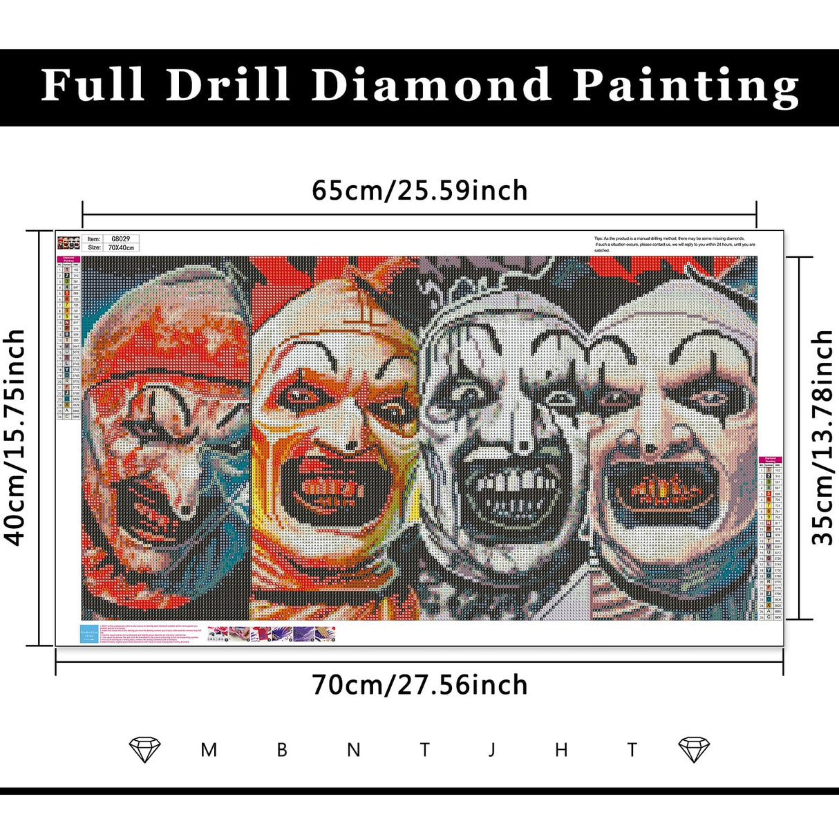 MBNTJHT Halloween Large Diamond Art Kits for Adults Beginner,Horror Clown 5D Full Round Drill Diamond Painting Kits for Adult, Large DIY Gem Art Painting Kit for Holiday Gifts 16x28 Inch. MBNTJHT